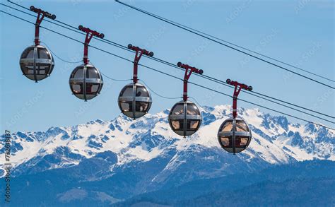 Gondola Bubbles Against The Blue Sky And The French Alps In The