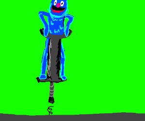 Sesame Street's Grover on a pogo stick - Drawception