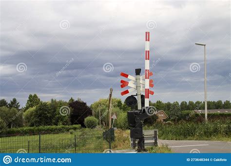 Barriers And Red Lights At Railroad Crossing In Moordrecht Editorial Stock Image Image Of