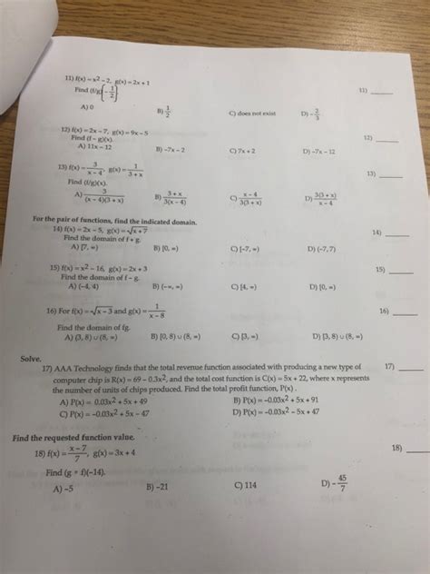 Solved 11 Fx X2 2 Gx 2x 1 Find 11 A 0 By C Does Not