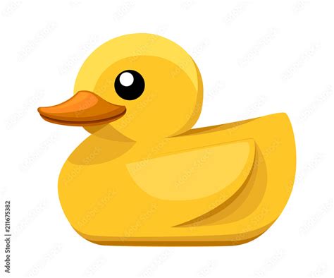 Yellow rubber duck. Cartoon cute ducky for bath. Flat vector ...