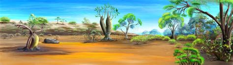 African Savanna Desert Landscape Stock Illustration - Illustration of ...