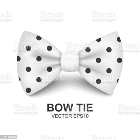 Vector 3d Realistic White Polka Dot Bow Tie Icon Closeup Isolated On White Background Silk