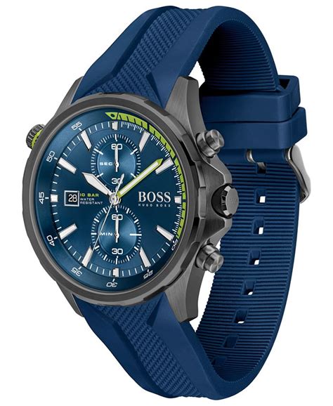 Hugo Boss Mens Chronograph Globetrotter Blue Silicone Strap Watch 46mm