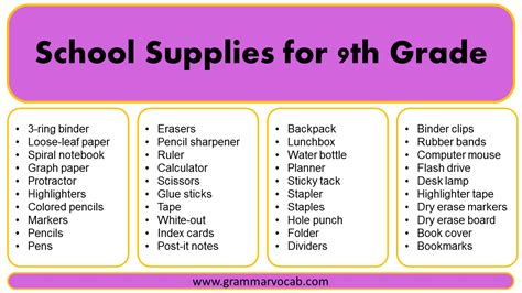 List Of School Supplies For 9th Grade Grammarvocab