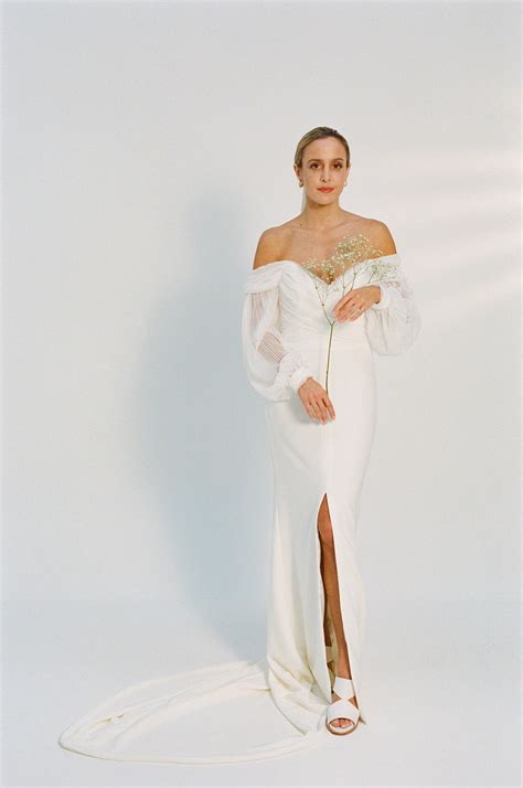 Ravello Gown Pleated Tulle Off The Shoulder Crepe Wedding Etsy