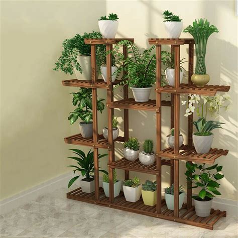 Multi Tier Wood Flower Rack Plant Stand Shelves Bonsai Display Book