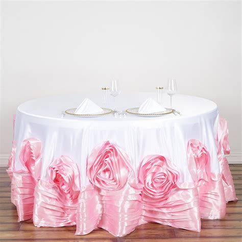 Buy White Pink Large Rosette Round Lamour Satin Tablecloth Pack