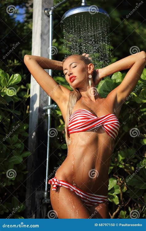 Blonde Girl Taking A Shower Stock Photo Image Of Hands Person