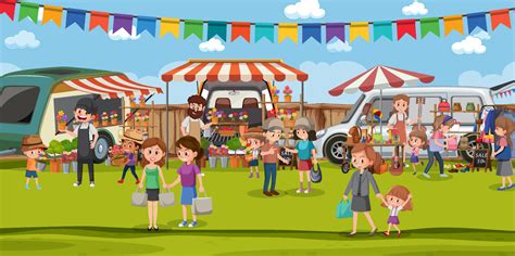 Flea market scene in cartoon style 6271509 Vector Art at Vecteezy