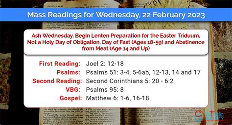 Daily Mass Readings for Wednesday, 22 February 2023 - Catholic Gallery