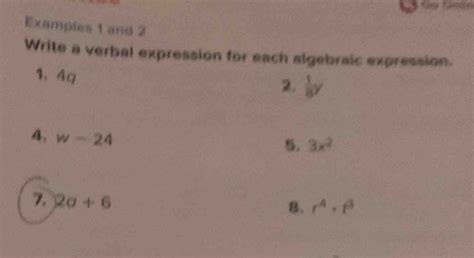 Examples And Write A Verbal Expression For Each Algebraic