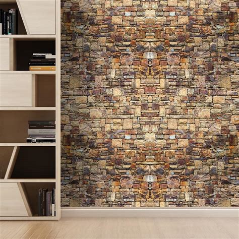 Buy 3D Wall Paper Brick Stone Rustic Effect Self Adhesive Wall Sticker