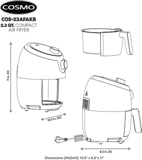 COSMO COS 23AFAKB Freidora de aire eléctrica pequeña de 23 cuartos de