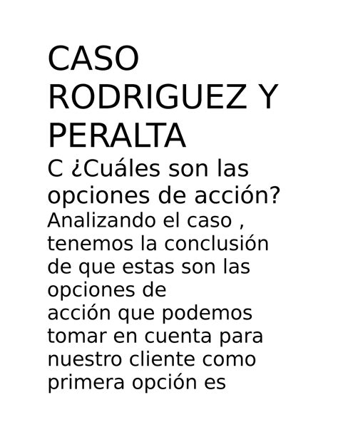 Actividad 1 Caso Rodriguez Y Peralta C ¿cuáles Son Las Opciones De