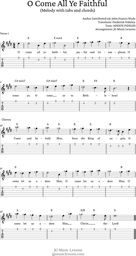 O Come All Ye Faithful Chords Melody With Tabs And Arrangement Jg Music Lessons