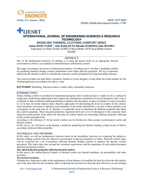 (PDF) Modeling thermal clothing comfort index