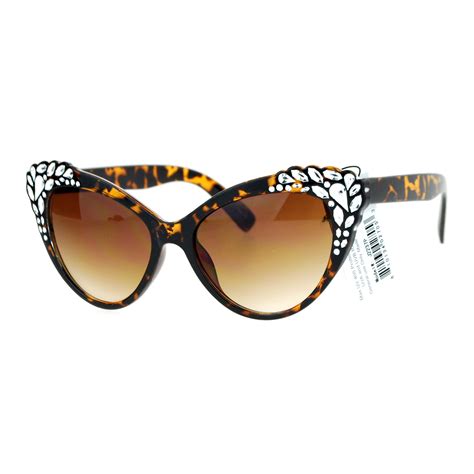 Sa106 Womens Rhinestone Iced Out Bling Cat Eye Fashion Sunglasses Tortoise