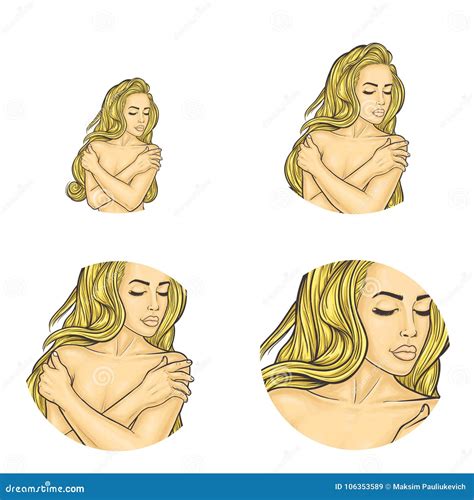 Vector Naked Girl Covering Breast Pop Art Avatars CartoonDealer