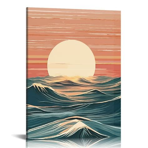 Comio Boho Sun Wall Art Sunrise And Sunset Pictures Abstract Blue Sea