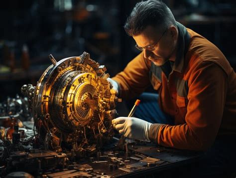 Premium Photo | Aircraft Engine Repair Service A Man Repairs an ...