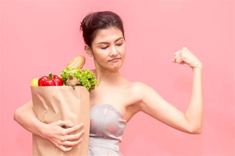 Woman Holding Shopping Paper Bag With Fruit And Vegetables Diet Healthy