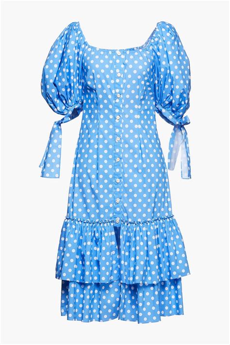 Caroline Constas Nella Tiered Polka Dot Cotton Blend Poplin Midi Dress