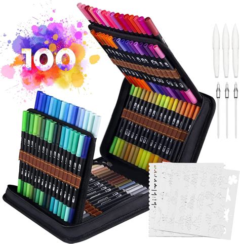 Jeffniub Filzstifte Set Farben Dual Brush Pen Mit Schablonen