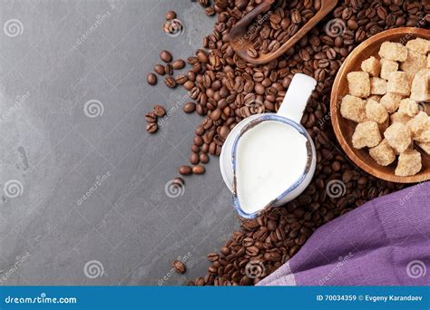 Coffee Beans Milk And Brown Sugar Stock Image Image Of Copyspace