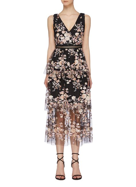 Sequin Floral Mesh Tiered Sleeveless Dress By Self Portrait Coshio