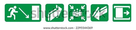 Fire Exit Signs Installed Green Emergency Stock Vector (Royalty Free ...