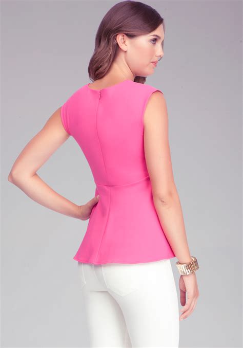 Lyst Bebe Deep V Sleeveless Peplum Top In Pink