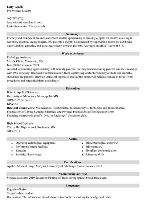 Pre Med Resume Sample Guide Writing Tips