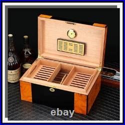 Luxury Cigar Humidor Cedar Wood Piano Finish Glossy Hygrometer Cigars