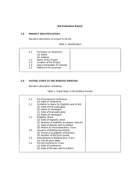 Bid Evaluation Report Sample Template Government Politics