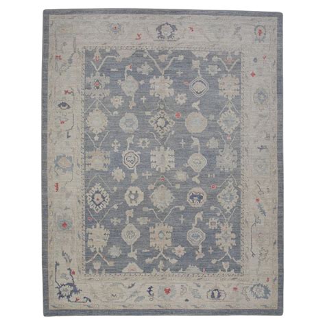 Handwoven Wool Floral Turkish Oushak Rug In Blue Red And Cream 8 4 X