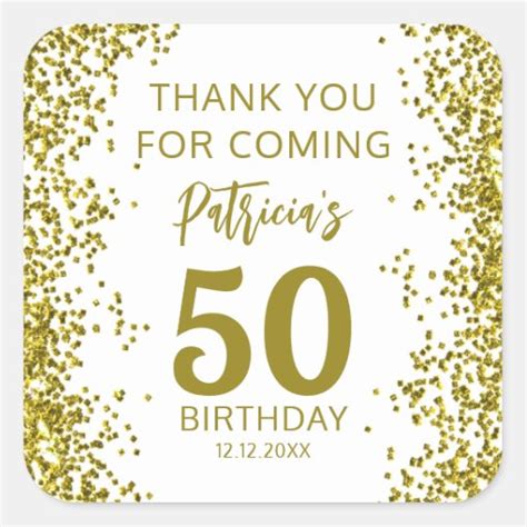 Elegant Gold 50th Birthday Thank You For Coming Square Sticker Zazzle