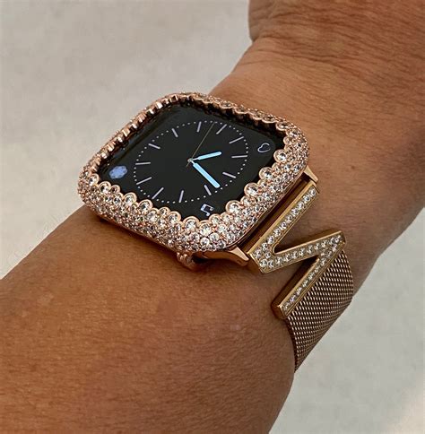 Apple Watch Band Rose Gold Milanese Loop CZ's and or Iwatch Lab Diamond Bezel Case Cover 38mm ...