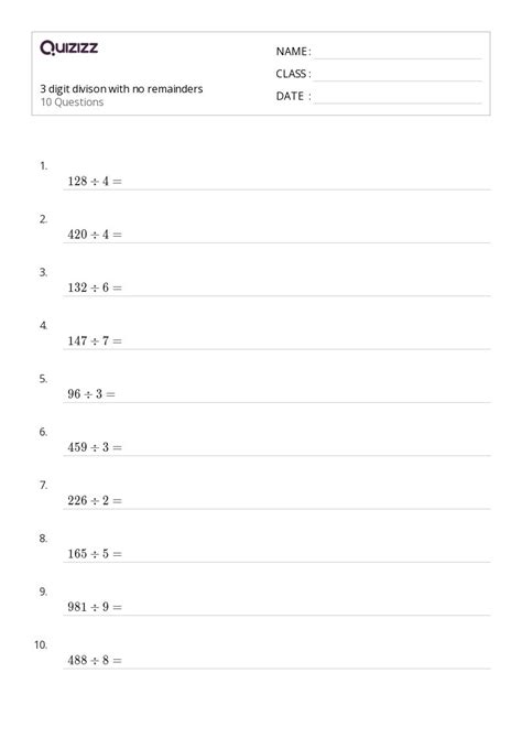 50 Division Without Remainders Worksheets For 3rd Grade On Quizizz