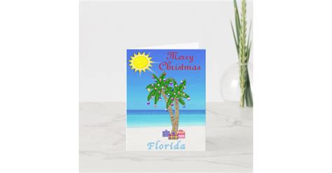 Florida Christmas Cards Palm Tree on Beach | Zazzle