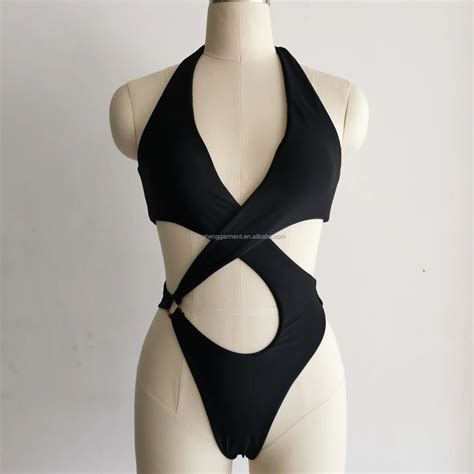 Bikini Sexy Solid Bathing Suits Plus Size Beach Wear Swim With Metal Chain Women Swimwear One