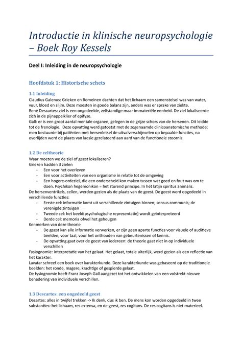 Introductie In Klinische Neuropsychologie Deze Moesten In Goede