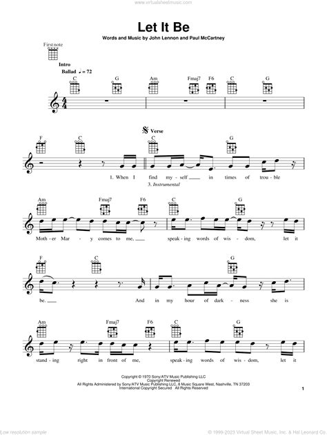 Beatles Let It Be Sheet Music For Ukulele