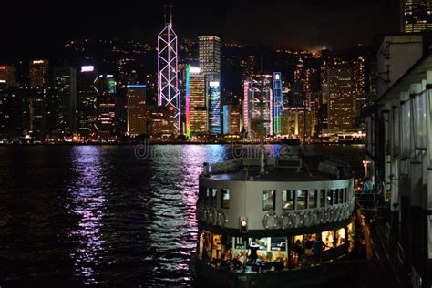 Hong Kong Skyline at Night with Star Ferry Editorial Image - Image of ...