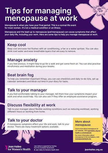 Tips For Managing Menopause At Work Poster Jean Hailes