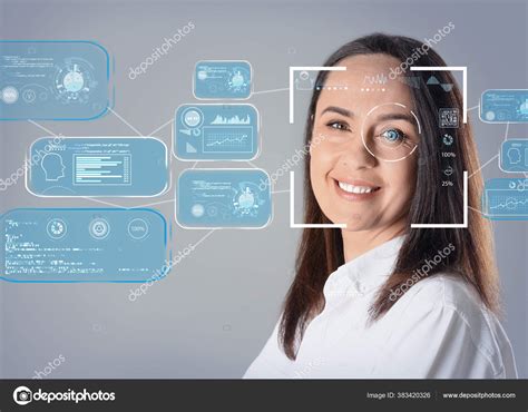 Facial Recognition System Woman Scanner Frame Face Information Stock