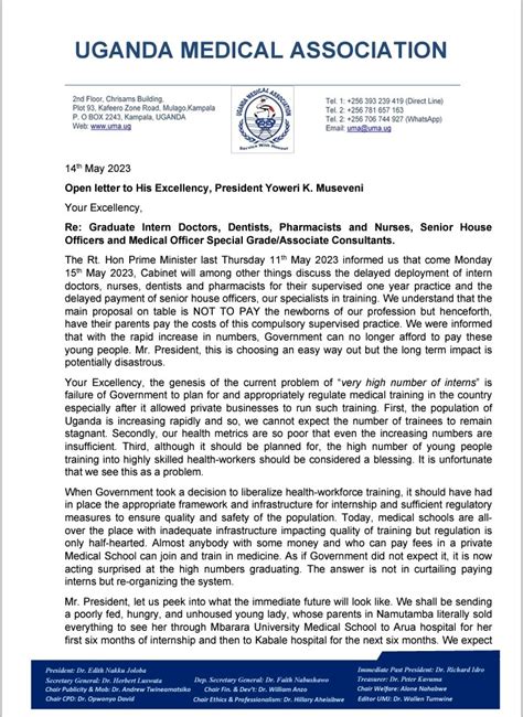 Uganda Medical Association On Twitter Open Letter To His Excellency