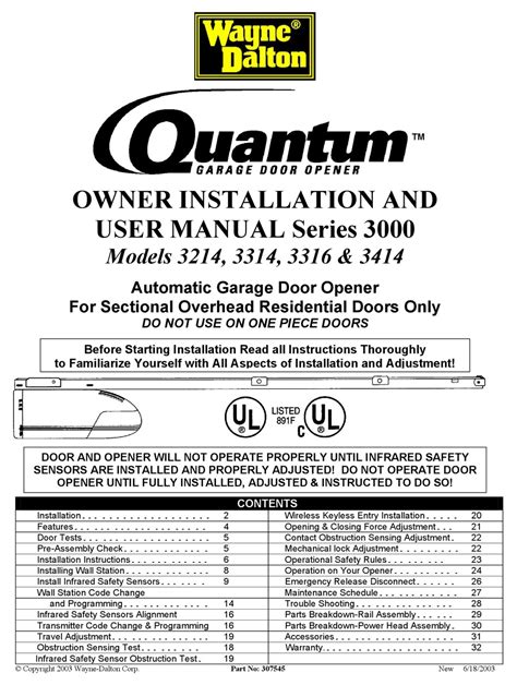 Wayne Dalton Quantum 3212 Manual