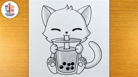 How To Draw A Cute Kitty With Boba Tea Youtube