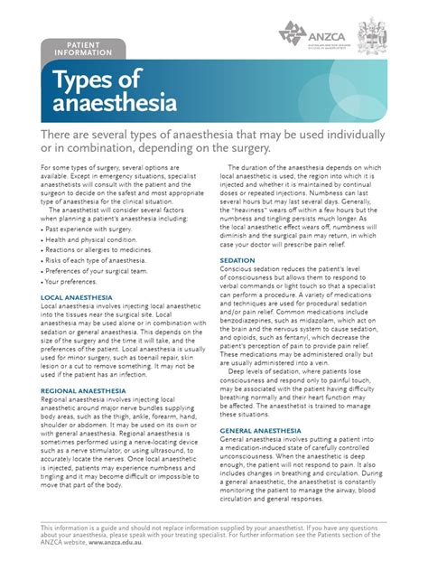 Types of Anaesthesia | PDF | Anesthesia | Surgery